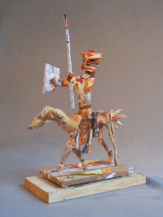 Adventuring Knight, 2014 Mixed Media (wood, metal, polymer, paper, paint) 24H” x 9”W x 17”D